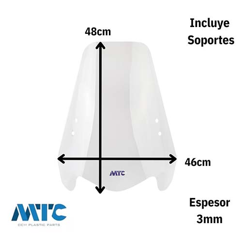 PARABRISA UNIVERSAL ENDURO DAKAR ALTO (CRISTAL) C/ SOPORTES 3MM MTC