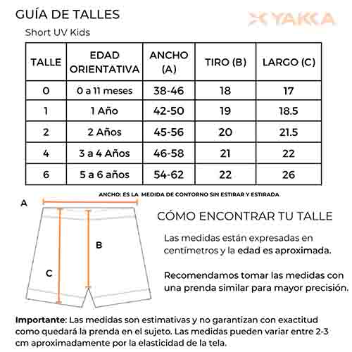 SHORT UV NIÑOS ROSA TALLE 1 YAKKA (4011)