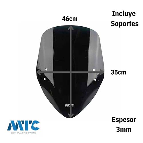 PARABRISA BAJAJ ROUSER NS200 (NEGRO) CON SOPORTES 3MM MTC