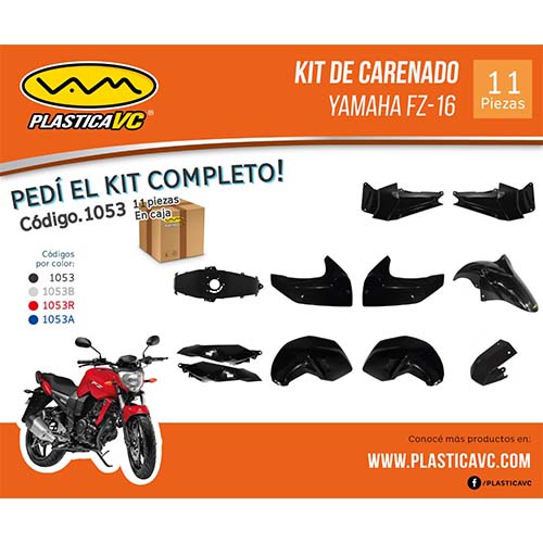 KIT CARENADO FZ 16 NEGRO 11 PZAS. PLASTICA VC (1053)