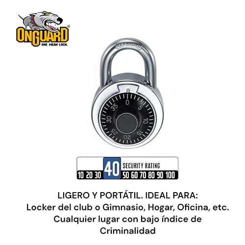 CANDADO (SOLO) 8104 BULLMASTIFF 8mm ESPESOR CON COMBINACION ACERO INOXIDABLE ONGUARD