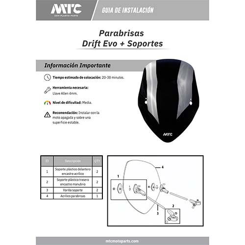 PARABRISA UNIVERSAL DRIFT EVO (NEGRO) CON SOPORTES NYLON 3MM MTC (NAC)