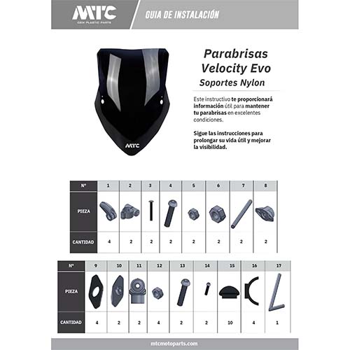 PARABRISA UNIVERSAL VELOCITY EVO (NEGRO) CON SOPORTE NYLON 3MM MTC (NAC)