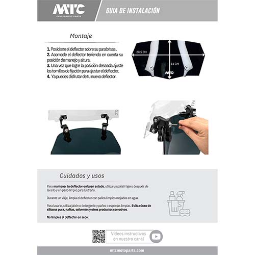 DEFLECTOR DE PARABRISAS TRANSPARENTE UNIVERSAL CON SOPORTE PHANTOM MTC (NAC)
