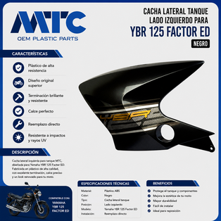 CACHA TANQUE YAMAHA YBR125 ED FACTOR NEGRO LADO IZQUIERDO MTC