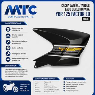 CACHA TANQUE YAMAHA YBR125 ED FACTOR NEGRO LADO DERECHO MTC