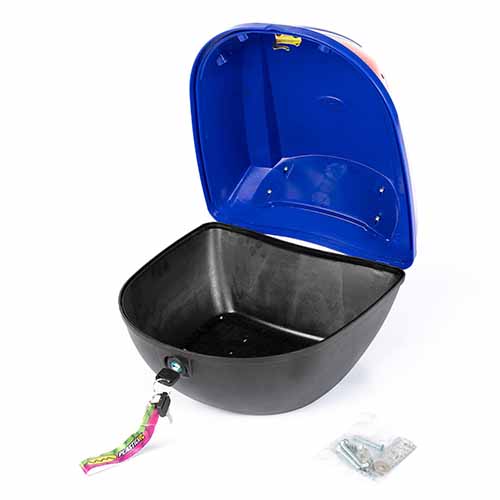 BAUL PORTA OBJETOS 36X34X25 AZUL P/MOTO Y BICICLETAS C/ DOBLE OJO DE GATO PLASTICA VC (597A)