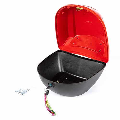 BAUL PORTA OBJETOS 36X34X25 ROJO P/MOTO Y BICICLETAS C/ DOBLE OJO DE GATO PLASTICA VC (597R)