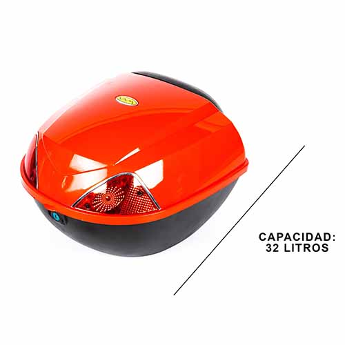 BAUL PORTA OBJETOS 36X34X25 ROJO P/MOTO Y BICICLETAS C/ DOBLE OJO DE GATO PLASTICA VC (597R)