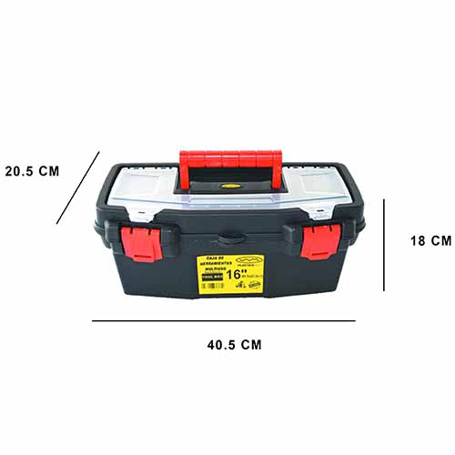 CAJA HERRAMIENTAS MULTIUSO 16" 40,5X20,5X18 COLOR NEGRO C/BANDEJA DIVISORA PLASTICA VC (1041)