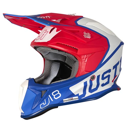 CASCO JUST1 J18 VERTIGO BLUE/WHITE/RED MATT S