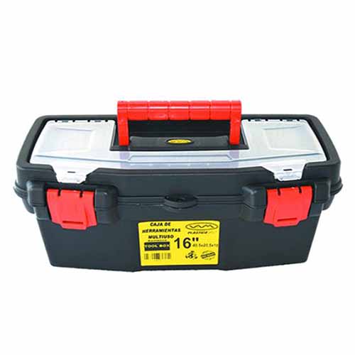 CAJA HERRAMIENTAS MULTIUSO 16" 40,5X20,5X18 COLOR NEGRO C/BANDEJA DIVISORA PLASTICA VC (1041)