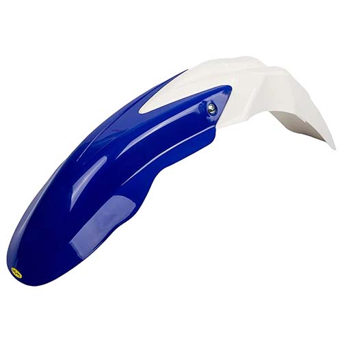 GUARDABARRO DELANTERO CROSS COMPLETO (2 PARTES) COLORES BLANCO/AZUL PLASTICA VC (798A)