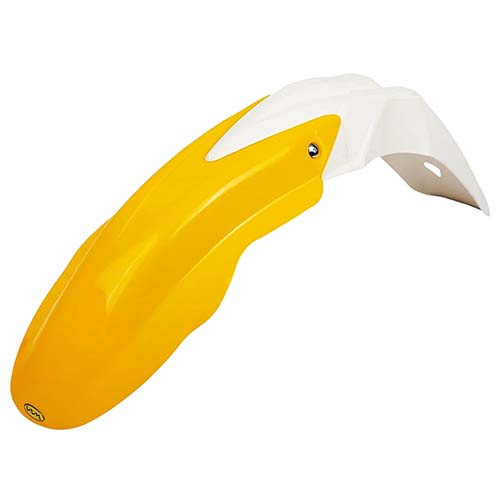 GUARDABARRO DELANTERO CROSS COMPLETO (2 PARTES) COLORES BLANCO/AMARILLO PLASTICA VC (798AM)