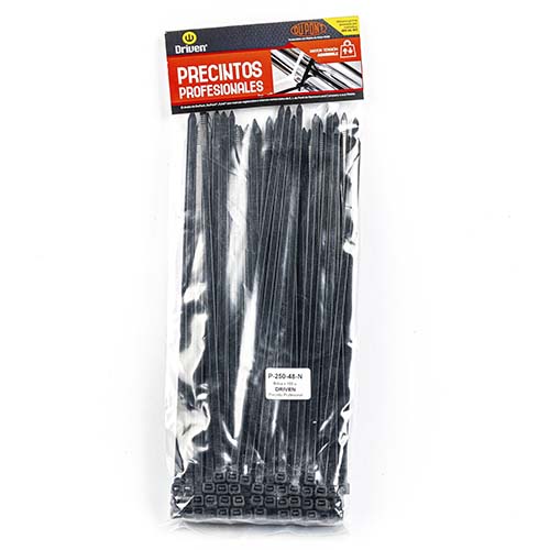PRECINTO BOLSA X 100UN. 250MMX4,8MM NEGRO DRIVEN (P-250-48-N)