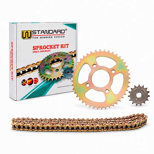 KIT TRANSMISION BAJAJ ROUSER NS160 CON DISCO DE FRENO DELANTERO Y ZAPATA TRASERA 428-134L (45T/15T) C/CAD. DOR. STD