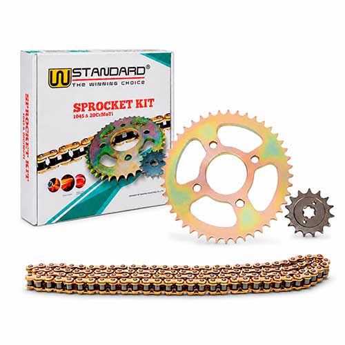 KIT TRANSMISION BAJAJ ROUSER NS160 CON DISCO DE FRENO DELANTERO Y ZAPATA TRASERA 428-134L (45/15) C/ORING DOR. STD
