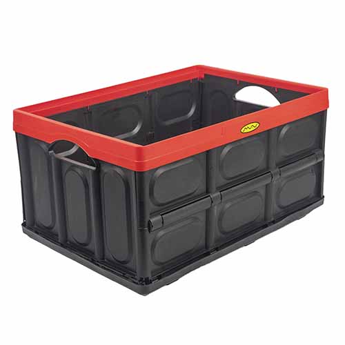CAJON PLEGABLE MULTIUSO 380X570X280 (60 LTS) NEGRO BORDE ROJO PLASTICA VC (1082R)