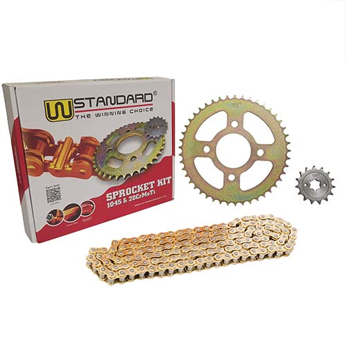 KIT TRANSMISION BAJAJ ROUSER NS160 (45/15) 428H-134L DORADA DOBLE DISCO STD