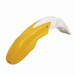 [PVC219] GUARDABARRO DELANTERO CROSS COMPLETO (2 PARTES) COLORES BLANCO/AMARILLO PLASTICA VC (798AM)