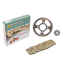 [W89310] KIT TRANSMISION BAJAJ ROUSER NS160 CON DISCO DE FRENO DELANTERO Y ZAPATA TRASERA 428-134L (45T/15T) C/CAD. DOR. STD